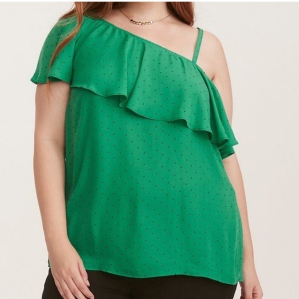 Torrid Kelly Green Polka Dot One Shoulder